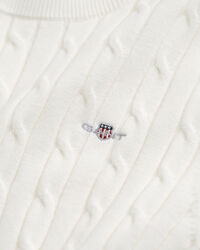 Stretch Cotton Cable Knit Short Sleeve Sweater